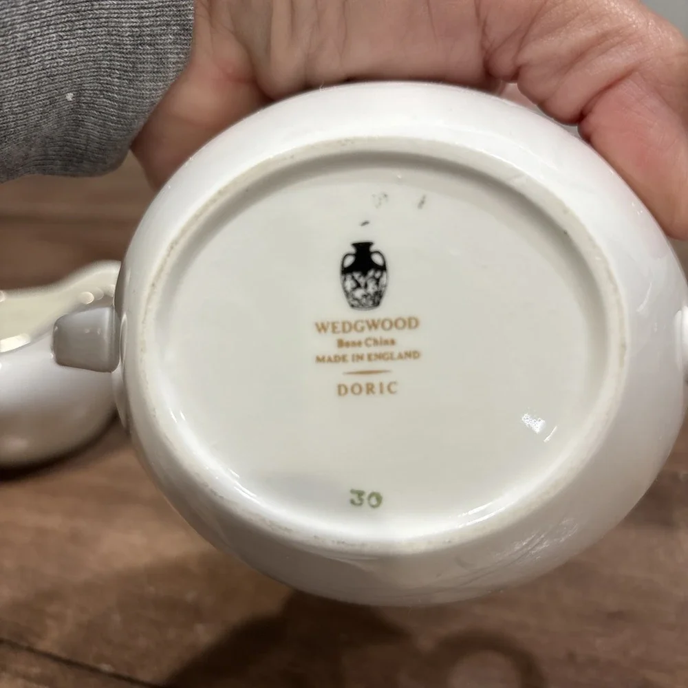 Vintage WEDGWOOD Bone China DORIC White, Silver Edged Creamer And SUGAR EXC!